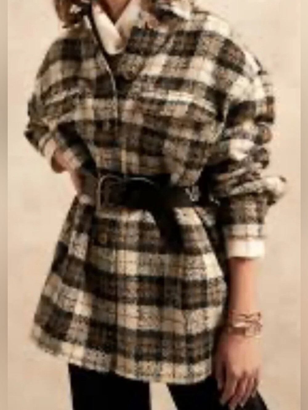 Banana Republic Women’s Plaid Oversized Tweed Alpaca/Wool Blend Shirt Jacket L